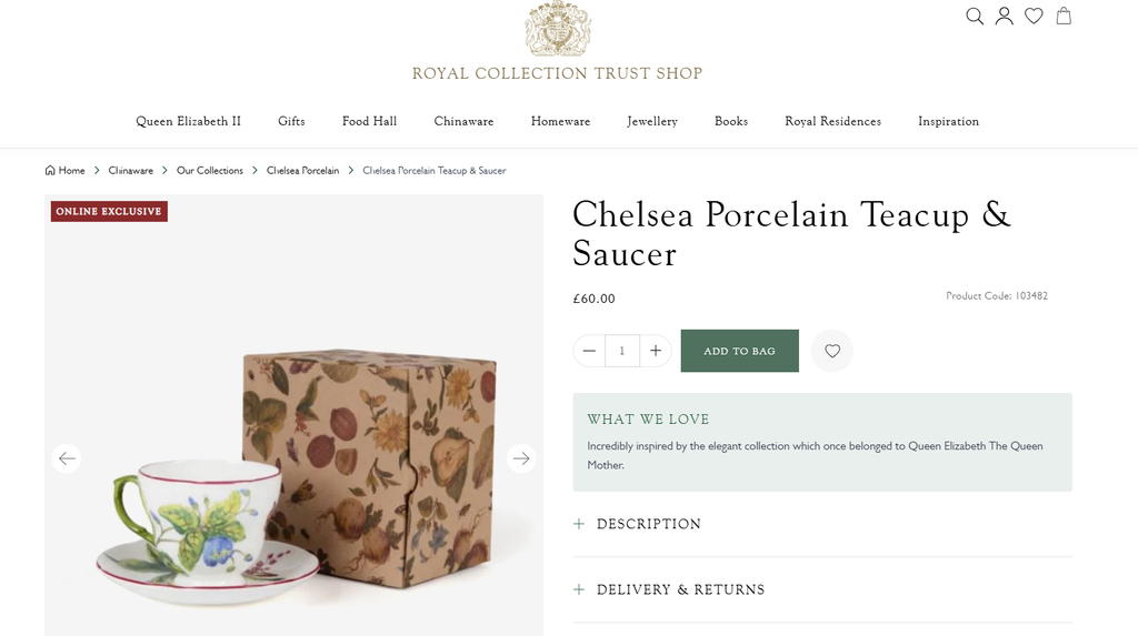 The teacup is sold on the Royal Collection Trust Shop website