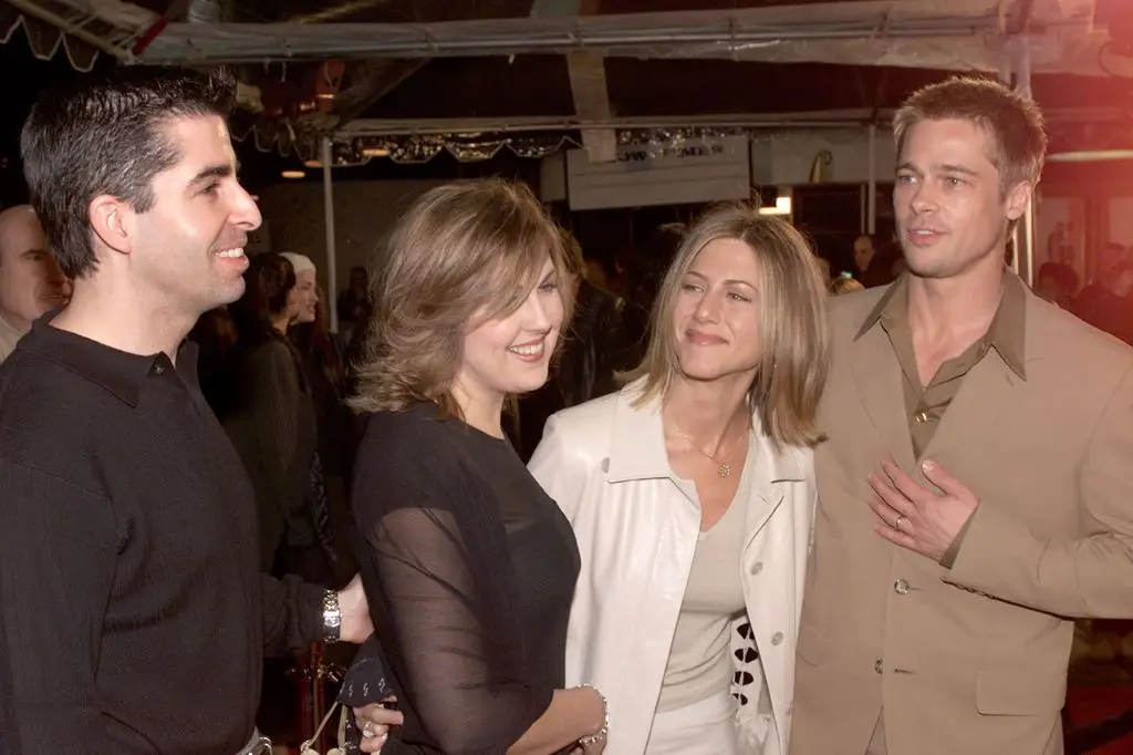 Brad Pitt and Jennifer Aniston with Brad's sister Julie and her husband Rob at 