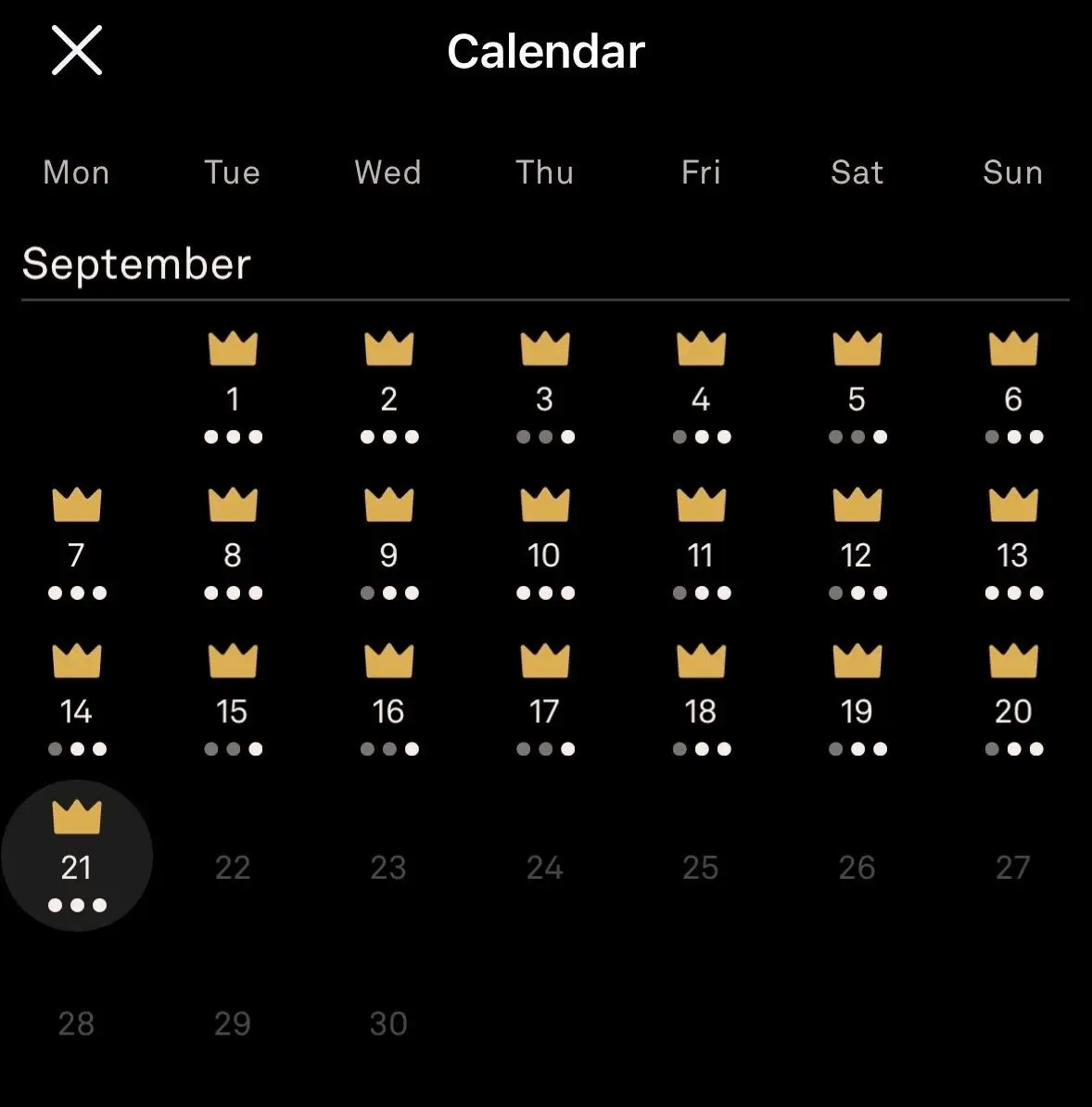 My Oura Sleep Rating remains to be above 85 1 screenshot of our calendar with crowns