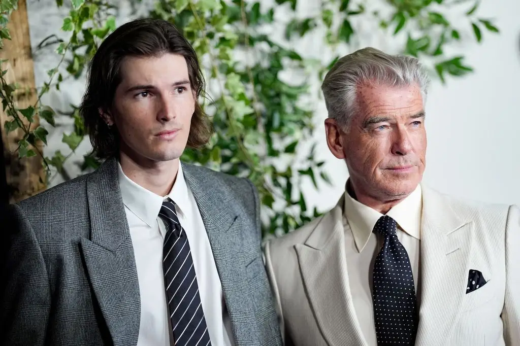 Dylan Brosnan, Pierce Brosnan at Netflix "The Thursday Murder Club" in August 2025
