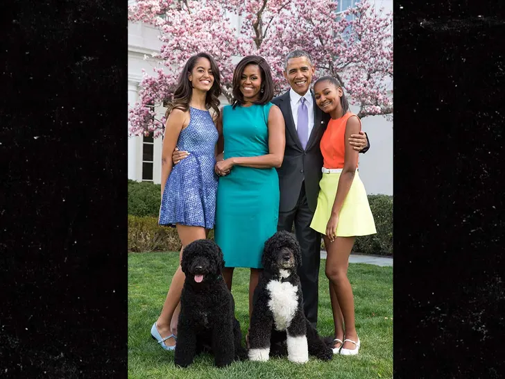 Obama family with Sunny and Bo.