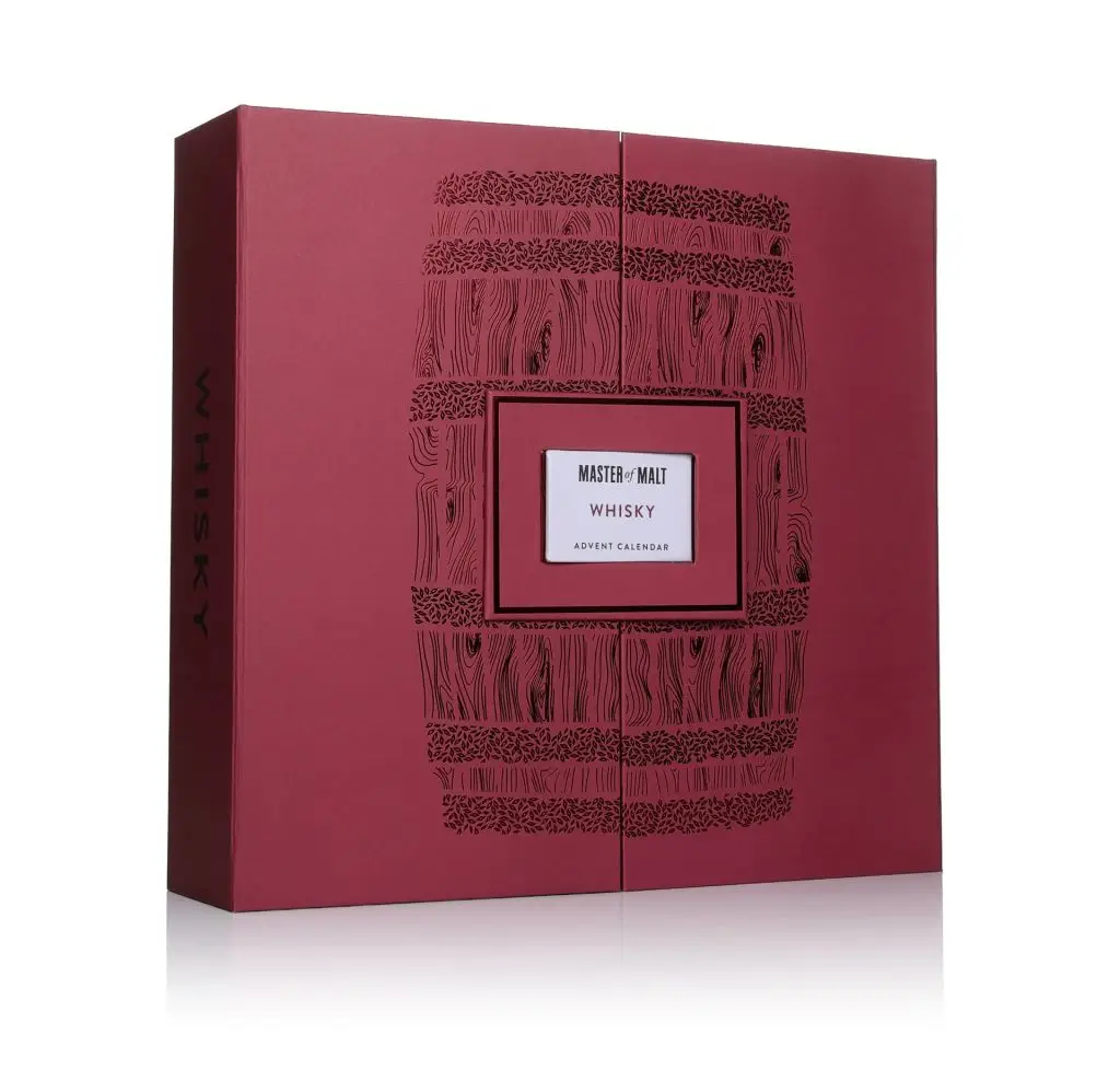 Red box with “Master of Malt Whiskey Advent Calendar” label.  