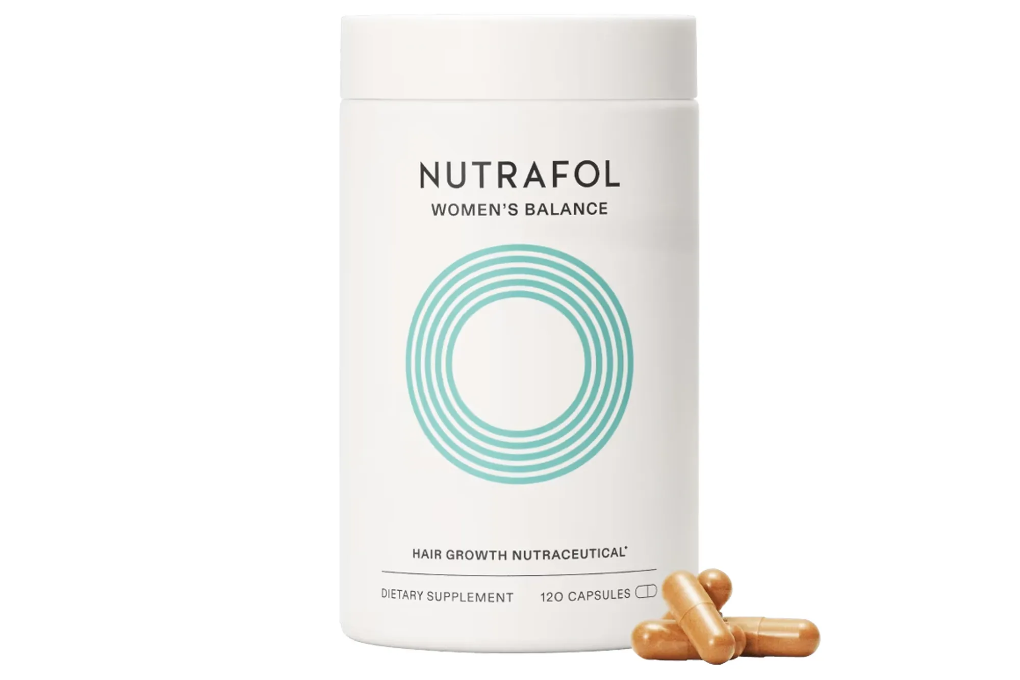 Nutraceutical for hair growth Nutrafol Women's Balance, a food supplement of 120 capsules.