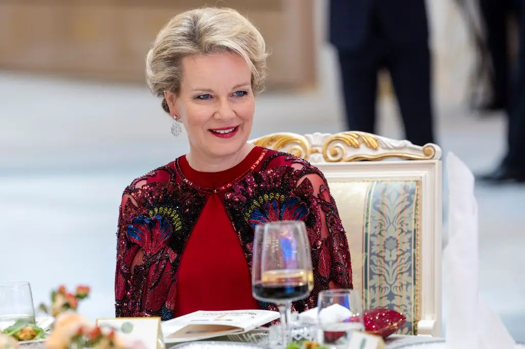 Queen Mathilde reinvents royal black tie in dramatic look liked by Kate Middletob 3 Queen Mathilde of Belgium attends a state dinner hosted by Kazakh President Kassym-Jomart Tokayev at the Reception House during her state visit to Kazakhstan on October 12, 2026 in Astana, Kazakhstan. (Photo by Geert Vanden Wijngaert/Getty Images)