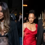 Pregnant Ciara shows off her baby bump in a sheer lace outfit during a night out with La La Anthony