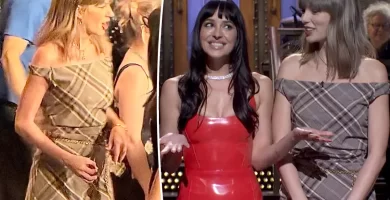 Taylor Swift is loopy about plaid on 'SNL' with Dakota Johnson 4 Taylor Swift is crazy about plaid on 'SNL' with Dakota Johnson