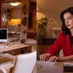 Photo from Office Interior in ‘Verity’ film and a still of Anne Hathaway in film.