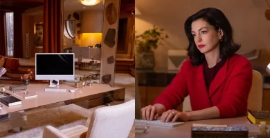 Film Home “Verity”: location, design by Colleen Hoover Fever Dream 4 Photo from Office Interior in ‘Verity’ film and a still of Anne Hathaway in film.