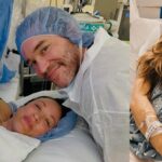 Kaley Cuoco and Tom Pelphrey at the hospital with baby Philomena