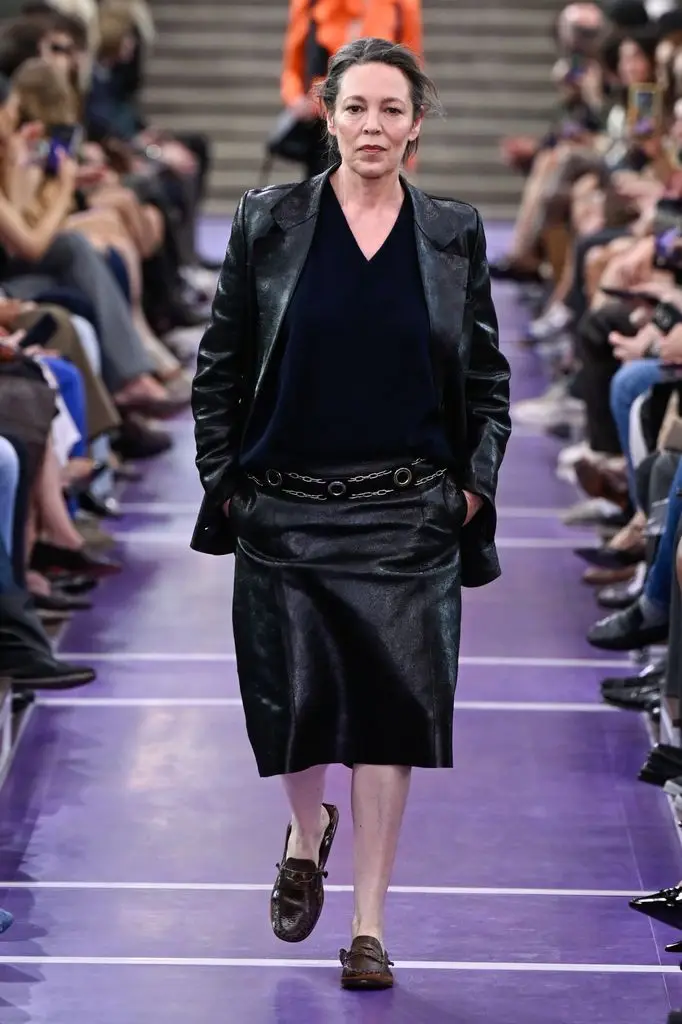 Actress Olivia Colman on the runway at the Miu Miu fashion show as part of Paris RTW Fashion Week Spring/Summer 2027 on October 04, 2026 in Paris, France.