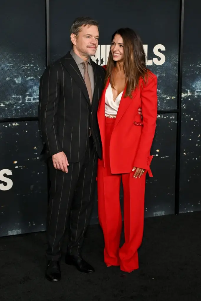 Matt Damon and Luciana Barroso at Netflix "Animals" Los Angeles Premiere at Westwood Village Theater on October 1, 2026 in Los Angeles, California. (Photo by Michael Buckner/Variety via Getty Images)