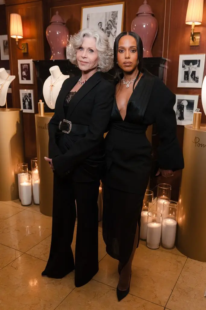 Kerry Washington Pays Homage to '80s Legend With Iconic Halloween Costume 2 Jane Fonda and Kerry Washington attend the Pomellato store opening reception on February 10, 2026 in Beverly Hills, California.