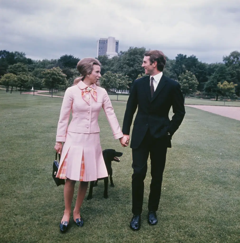 Princess Anne with her fiancé, equestrian champion Mark Phillips in the grounds of Buckingham Palace in London