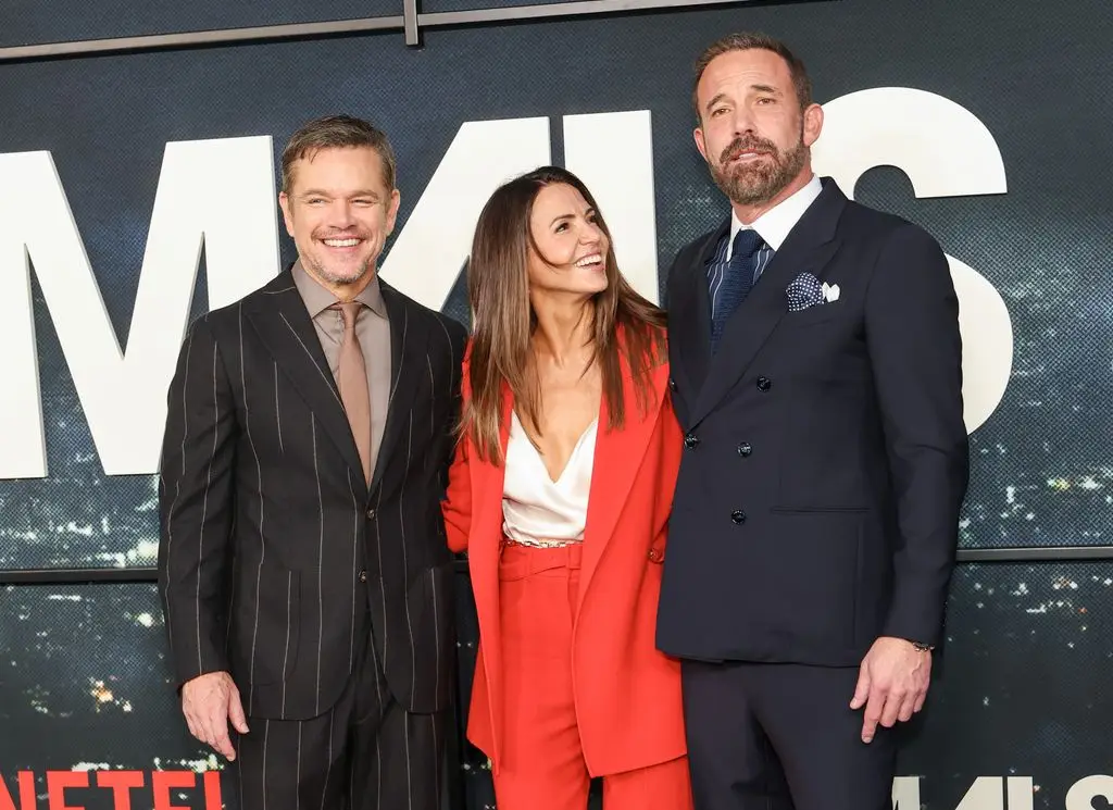 Matt Damon, Luciana Damon and Ben Affleck attend the Netflix world premiere "Animals" at the Westwood Village Theater on October 1, 2026 in Los Angeles, California. (Photo by Monica Schipper/Getty Images)